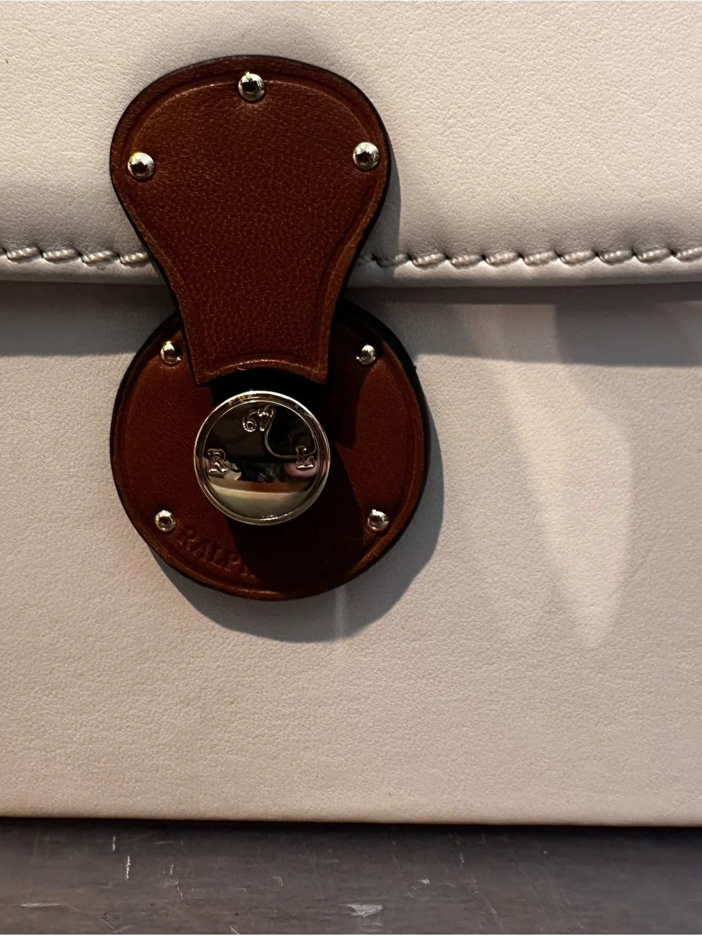 Ralph Lauren Ryan Box Cream and Brown Jewelry Storage Box with Leather Accents